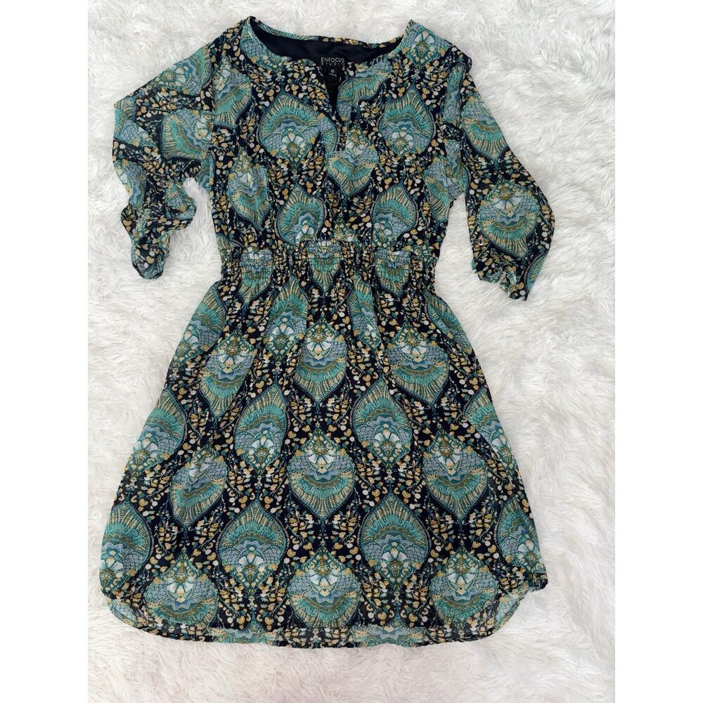 EnFocus Studio Women’s 10 3/4 Sleeve Blue Design Lined Dress. Pretty